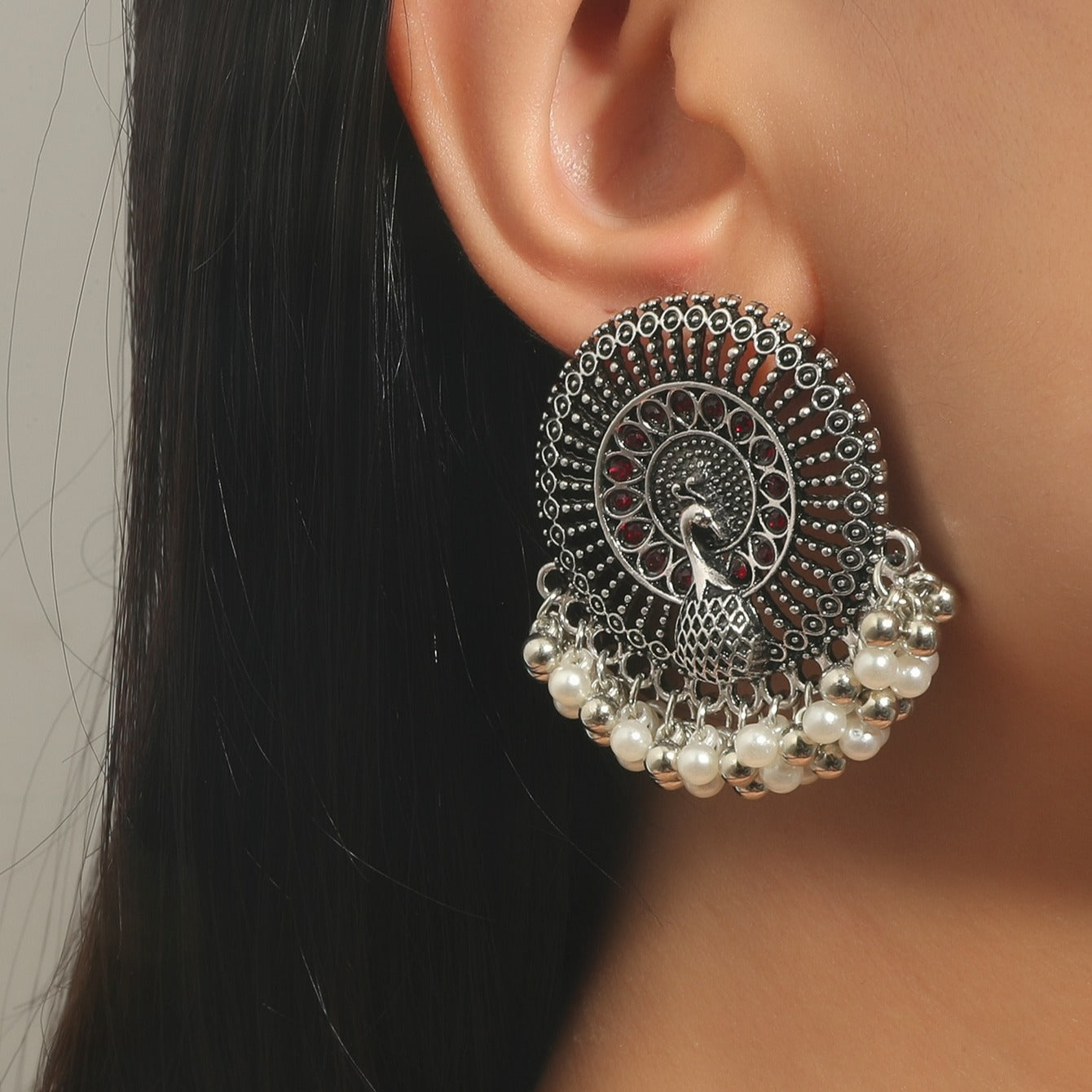 Silver/Red Pearl Drop Earrings image 1