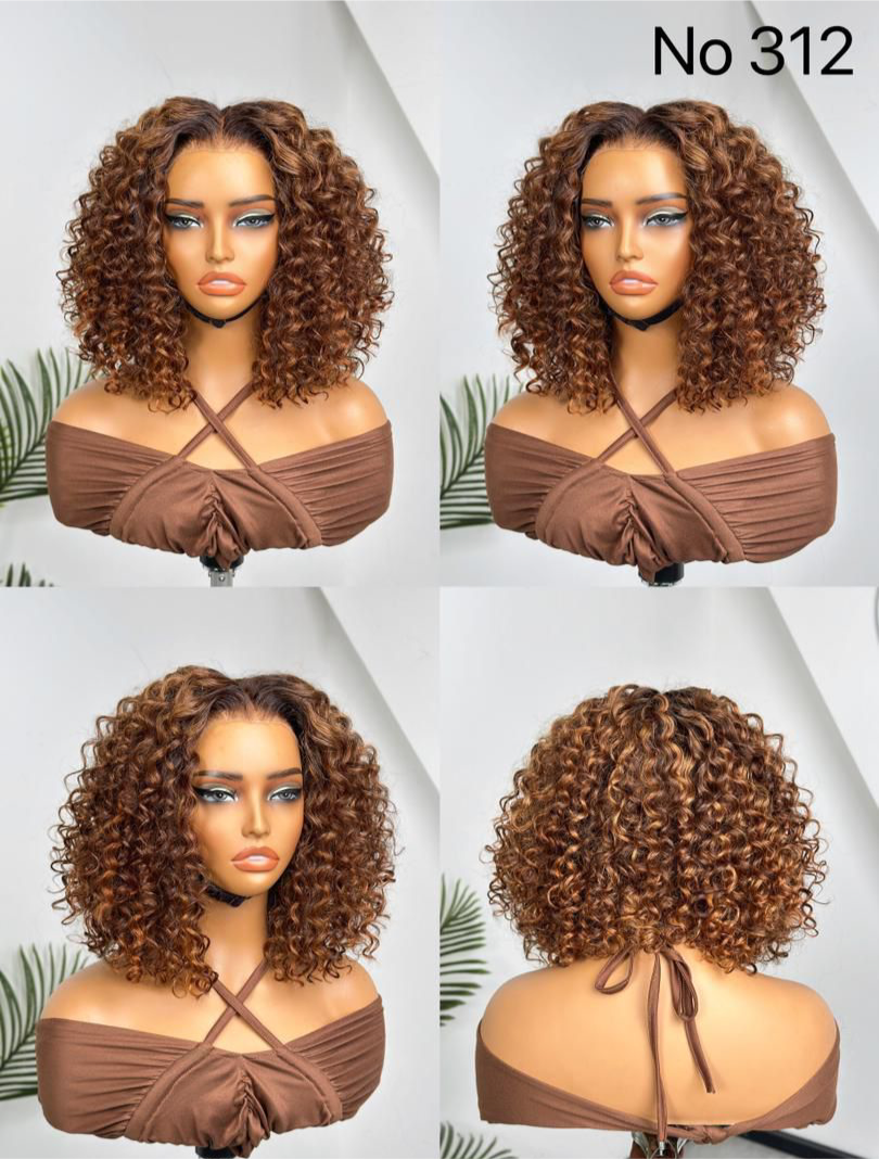 Honey Blonde Highlight Kinky Curly Glueless 5x5 Closure HD Lace Wig Breathable C