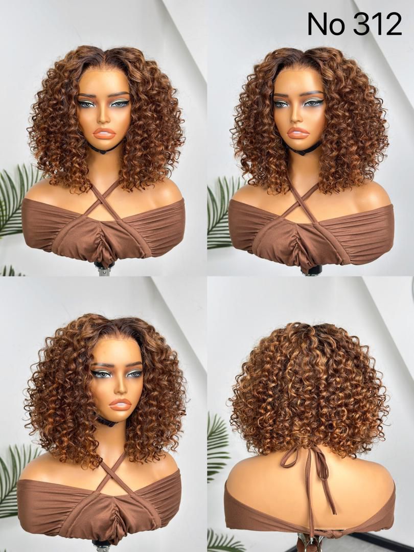 Honey Blonde Highlight Kinky Curly Glueless 5x5 Closure HD Lace Wig Breathable C image 0