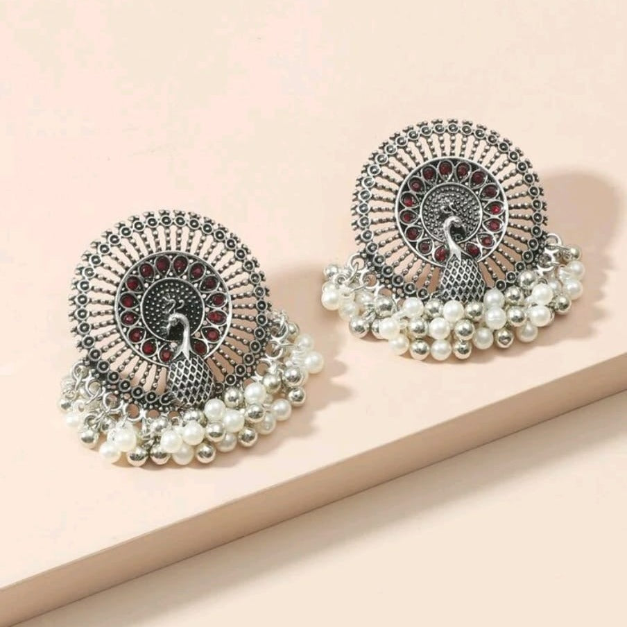 Silver/Red Pearl Drop Earrings image 0