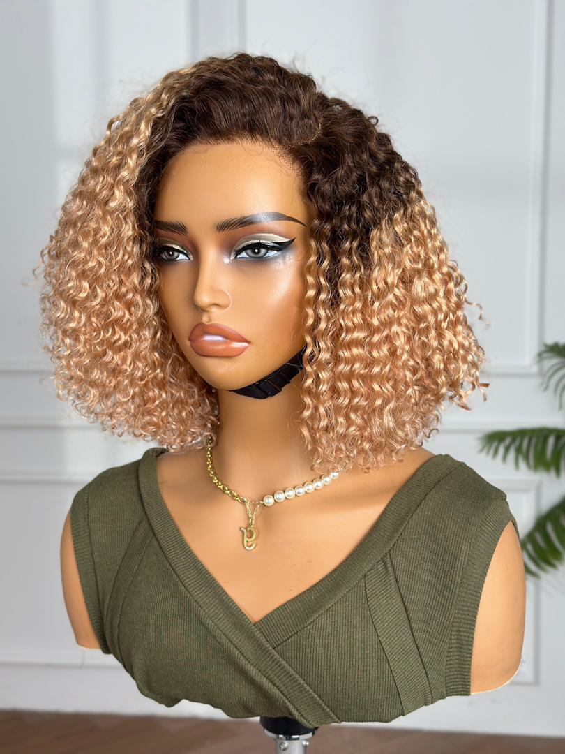 two-tone color deep wave curls closure wig in 8 inches. image 2