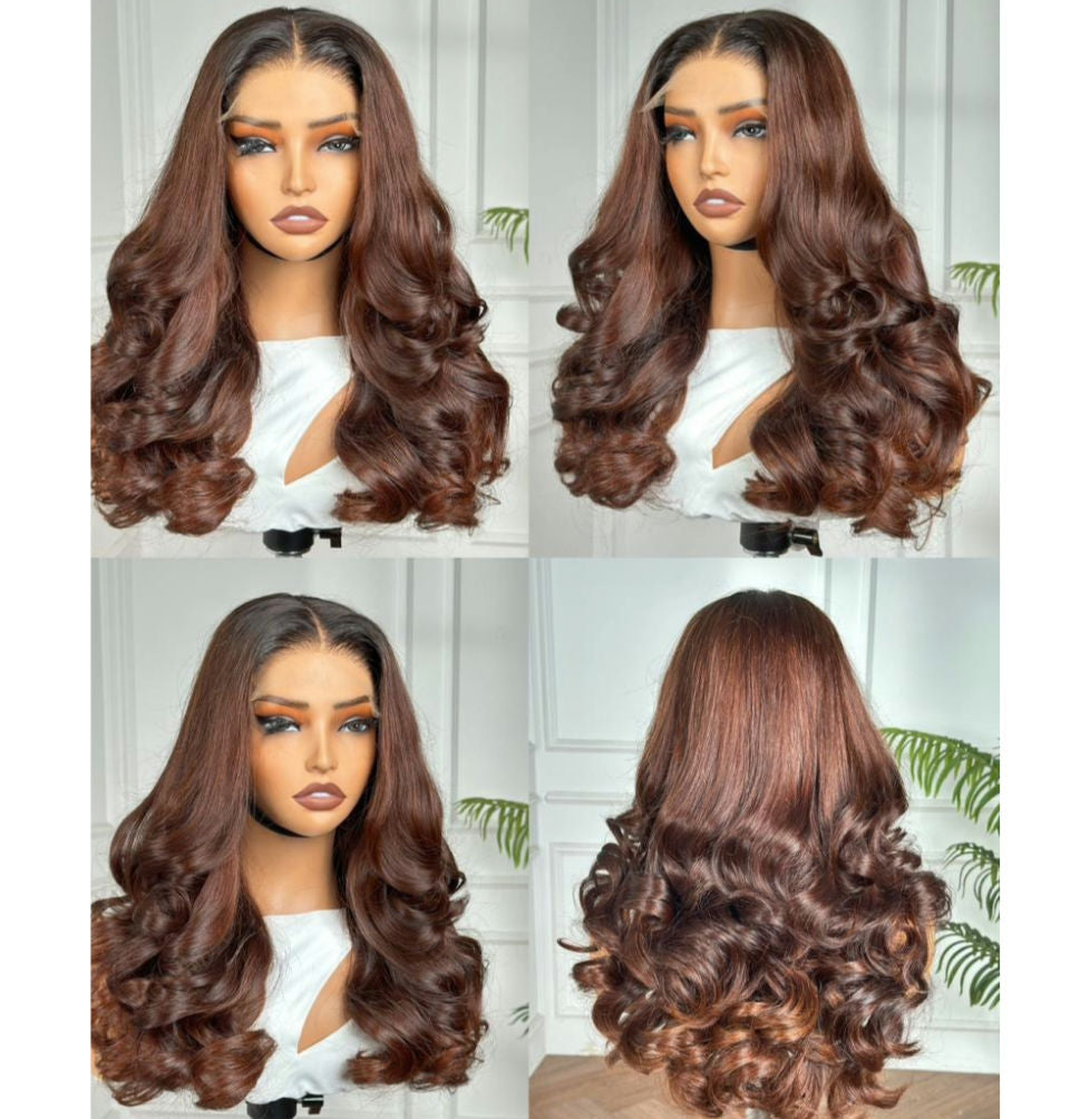 5*5 Luxurious Brown Wavy Hair Wig 18" image 0