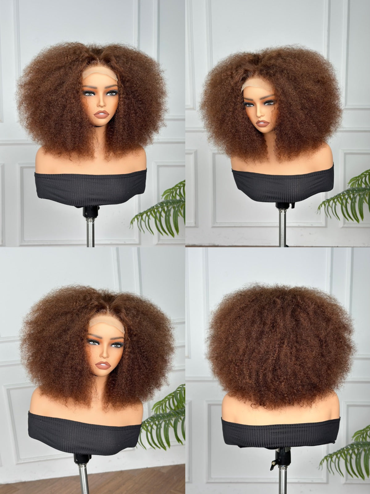 Afro Kinky Curly Closure Wig – Honey Brown | 100% Human Hair (4x4 Lace)10"