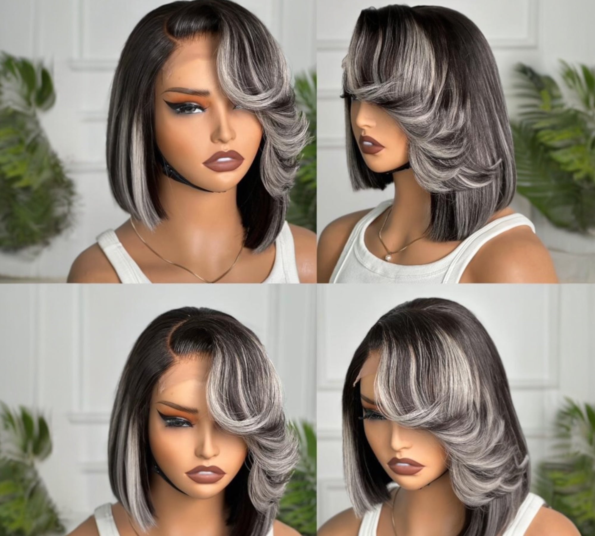 🖤 10” Black & Silver Layered Bob Wig