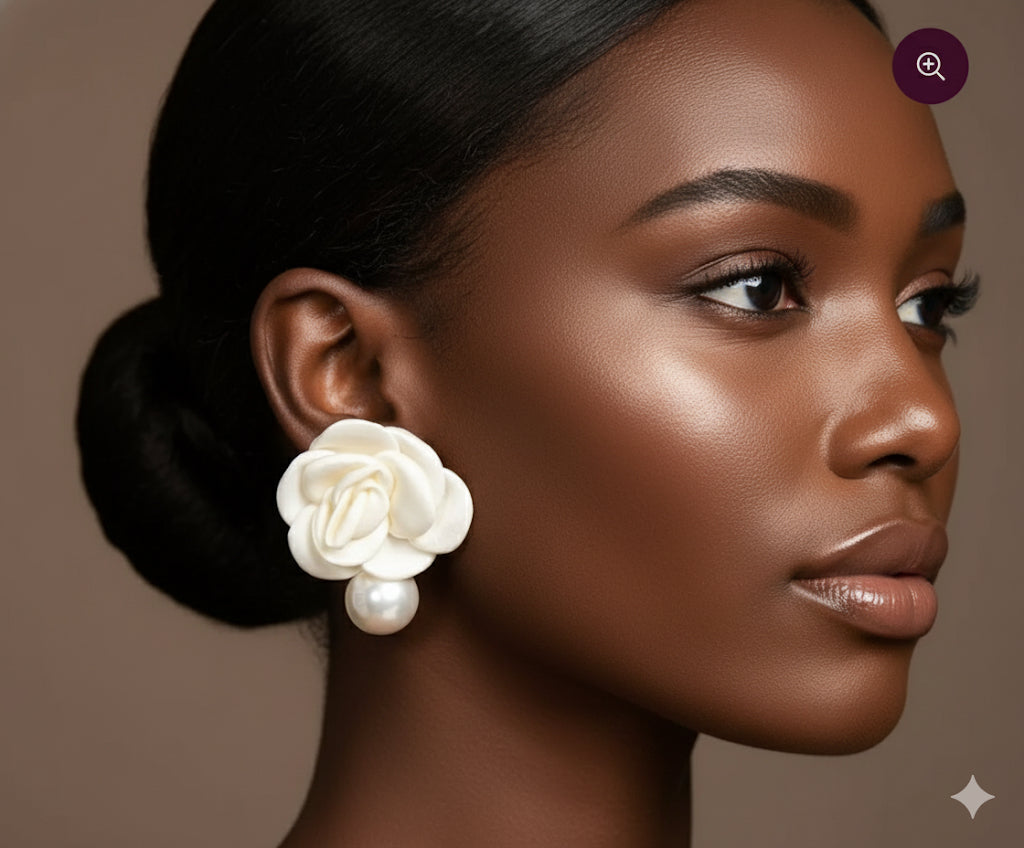 Fashionable Flower & Faux Pearl Stud Earrings