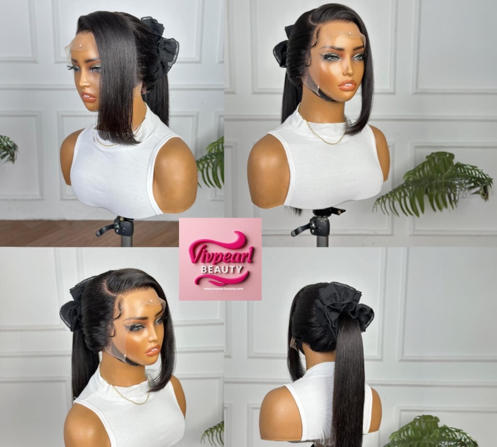 Vivpearl Beauty 22” Sleek Straight Ponytail Wig. Featuring a flawless 13x4 lace frontal